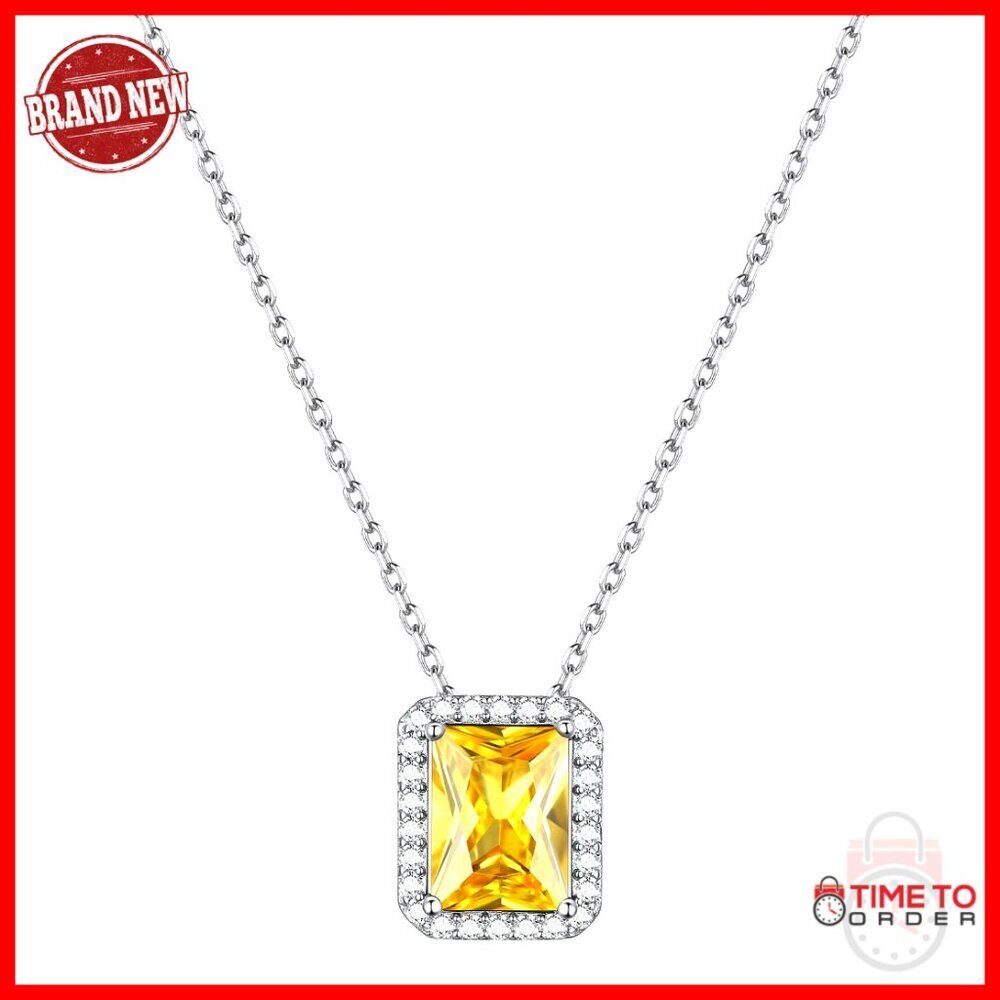 Sterling Silver Birthstone Necklace with Emerald Cut Simulated Topaz